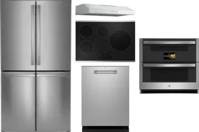 5 Piece Package Includes Refrigerator, Cooktop, Wall Oven, Hood And Dishwasher